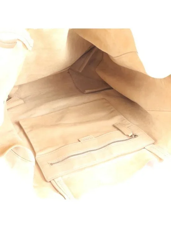 Celine Horizontal Cabas Leather Tote Beige Shoulder Hand Cem - Picture 8 of 9